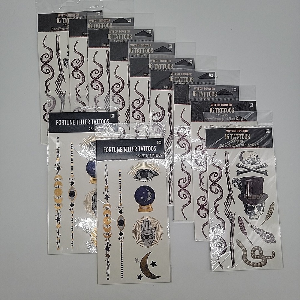 Large Lot of Temporary Tattoos Voodoo Witch Doctor Fortune Teller Halloween
